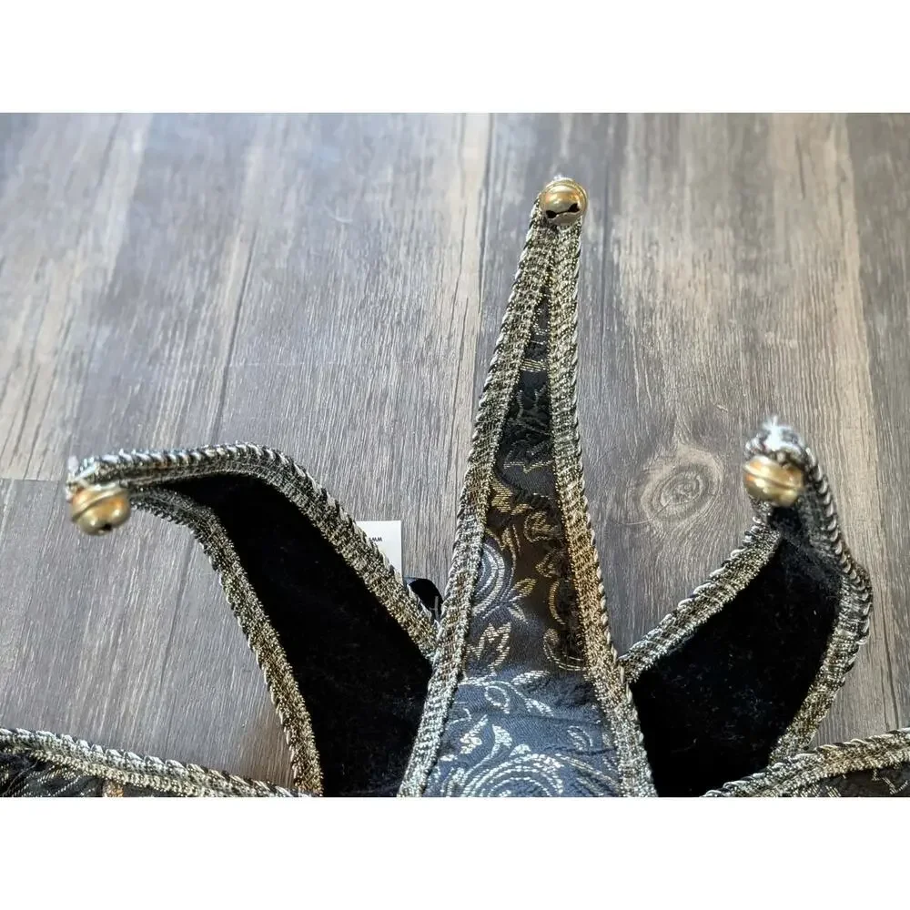 NEW! TOOMEY'S Mardi Gras HANDMADE JESTER Mask Full Face Black Gold Party